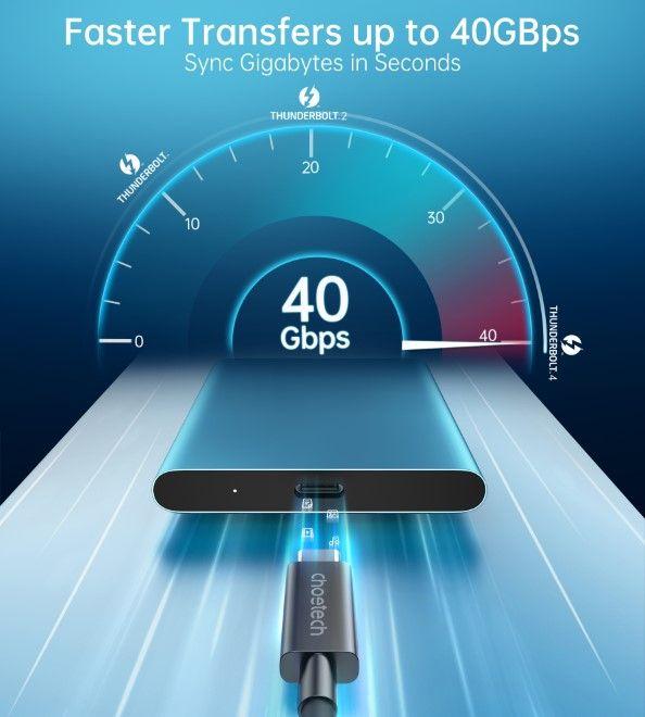 Actual product image Choetech USB-C Thunderbolt 4 charging and data cable (0.80 m, USB 4.0, 100 W)