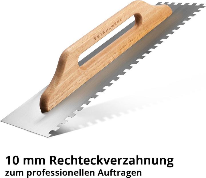 Actual product image Stahlwerk Two-handed smoothing trowel 140 x 500 mm with 10 mm rectangular teeth (50 cm)