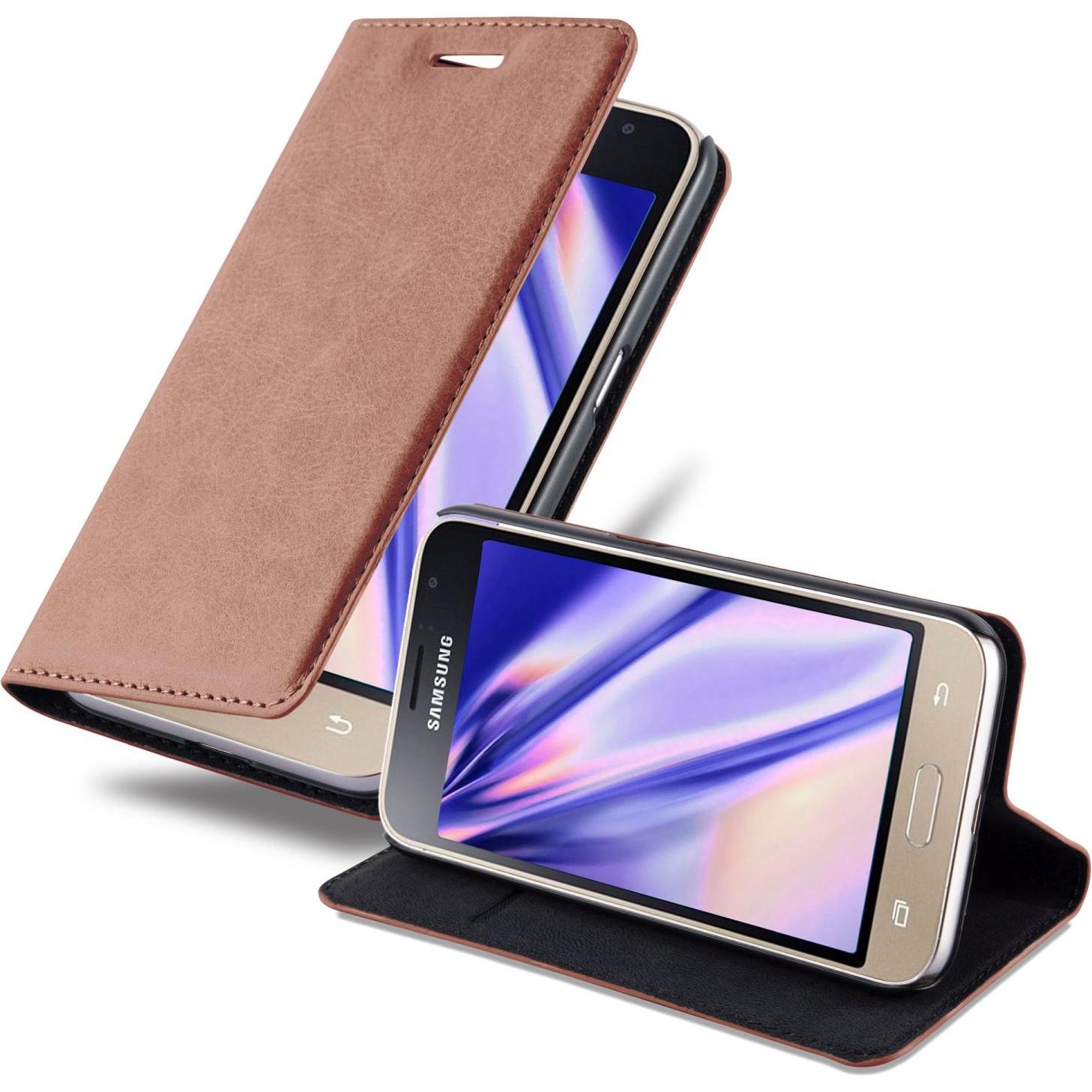 Cadorabo Book Invisible Magnet Cover (Samsung Galaxy J1 (2016)), Smartphone Hülle, Braun