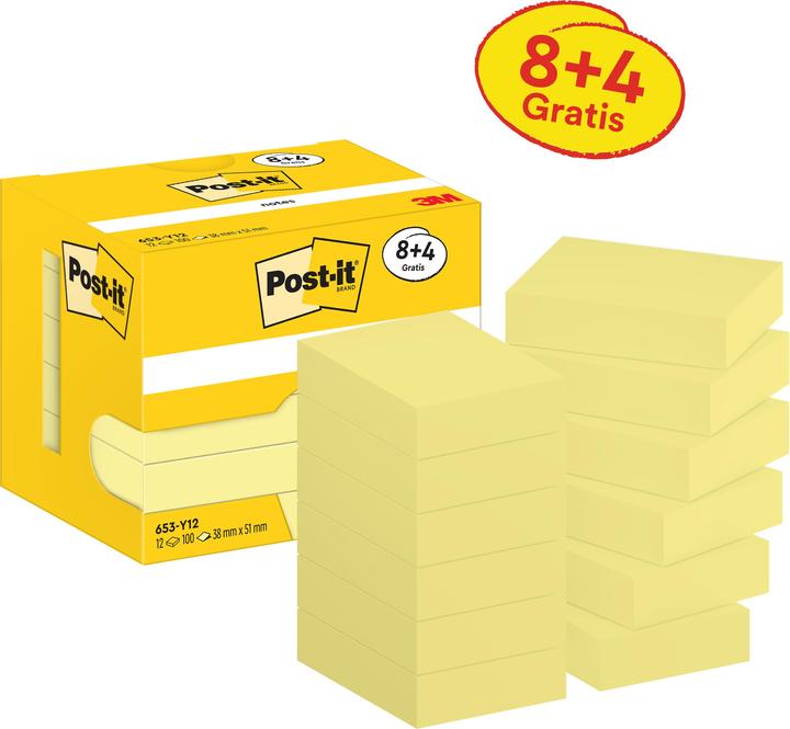 Post-it Notepad 51 x 38 mm, yellow, 12 pads (51 x 38 mm)