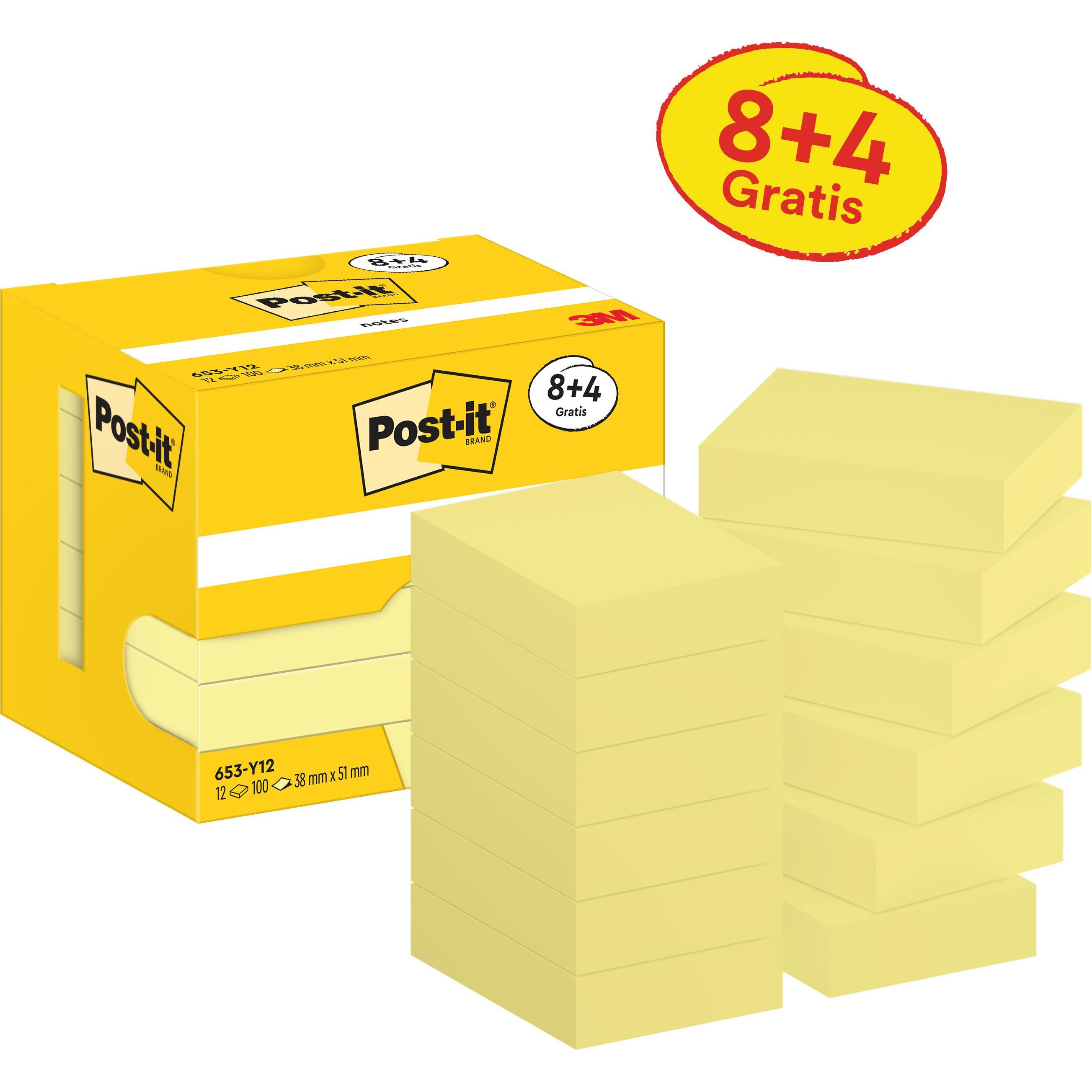Post-it, Haftnotiz, Notizzettel 51 x 38 mm, Gelb, 12 Blöcke (51 x 38 mm)