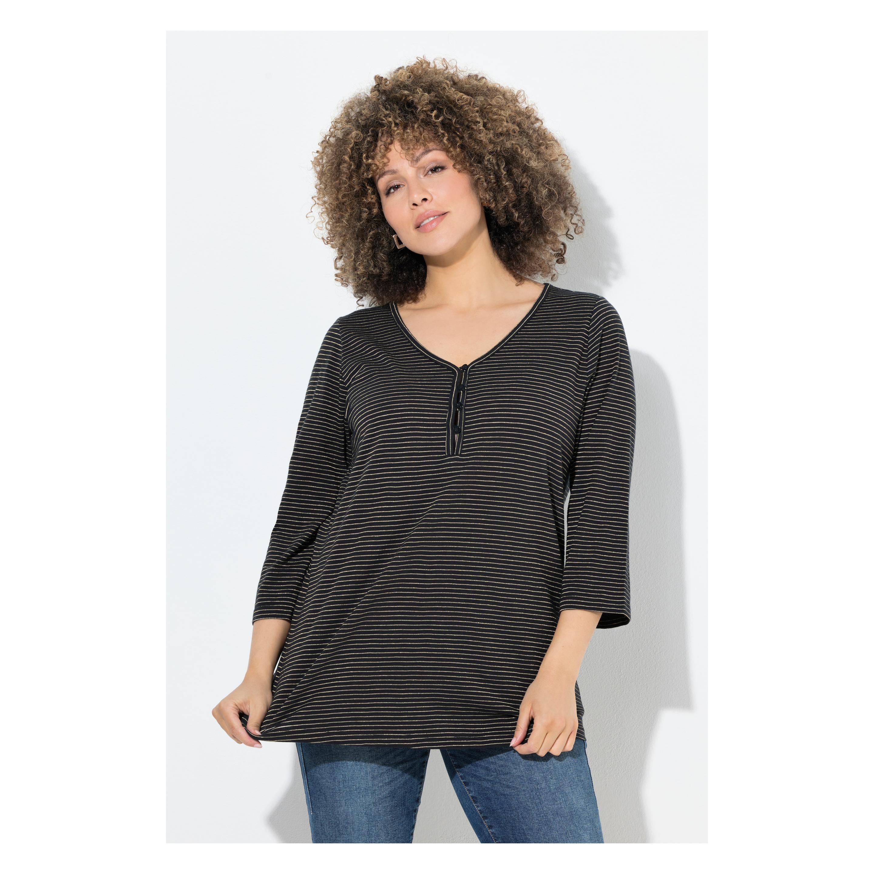 Maglia A Righe Ulla Popken Per Donna – Scollo A Cuore E Mezza Manica – Taglie Comode Con Orlo Elastico – Top Moda Primaverile