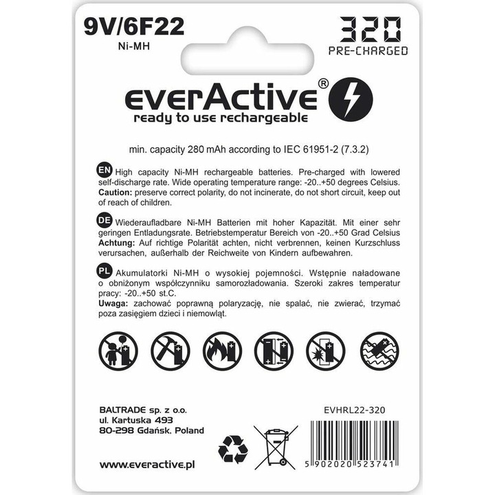 Energy Label Everactive Professional Line (1 pcs., 9V Block, 280 mAh)