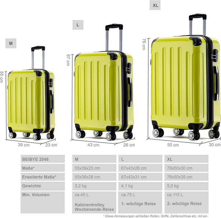 Image du produit Beibye Set de 3 valises, Green (115 l)