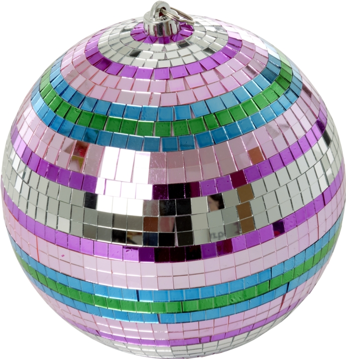 Rice - Disco Ball with Funky Stripes - Pink, Silver, Green, and Blue - Large (25 cm)
