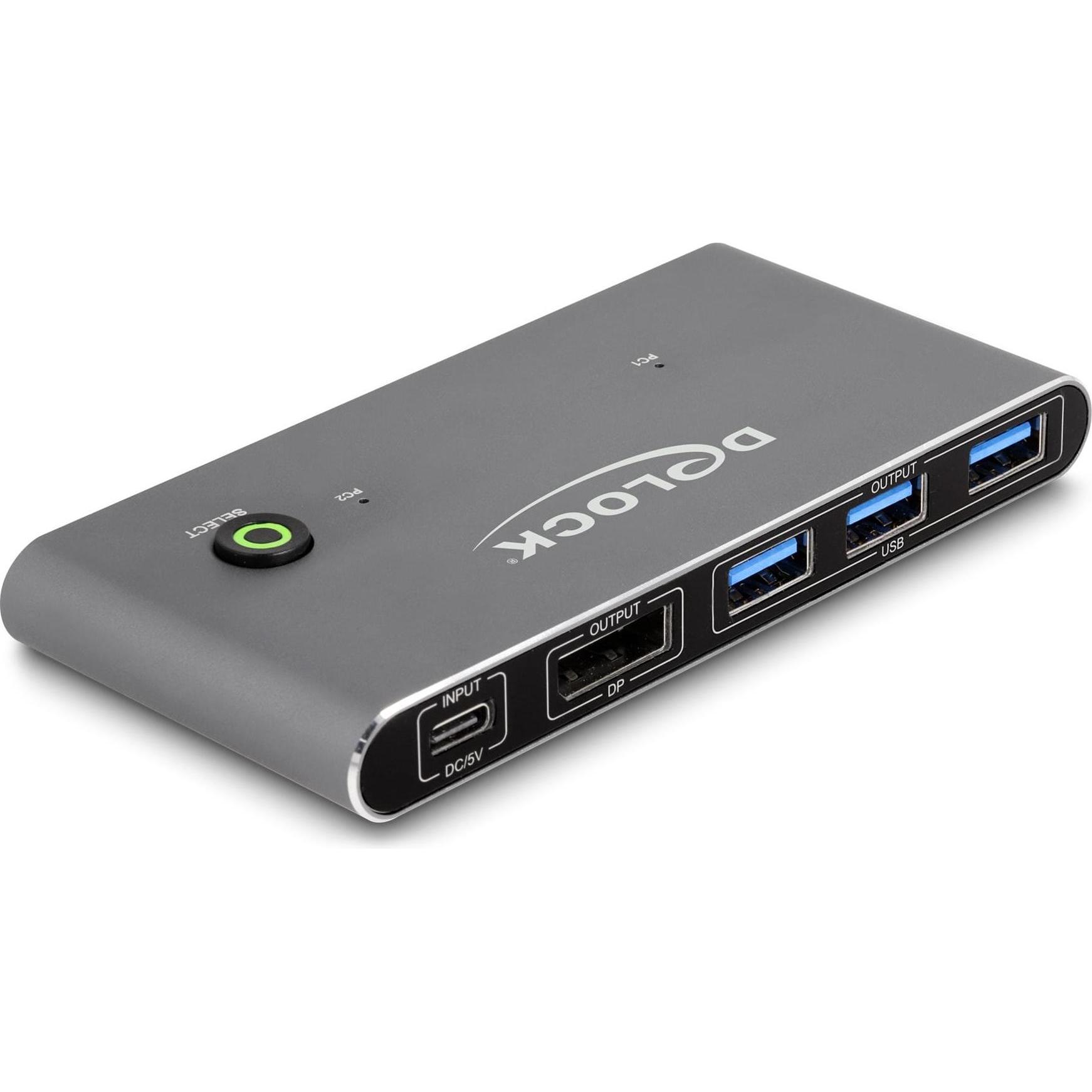 Delock DisplayPort KVM Switch 8K 30 Hz mit USB 5 Gbps, KVM Switch, Grau