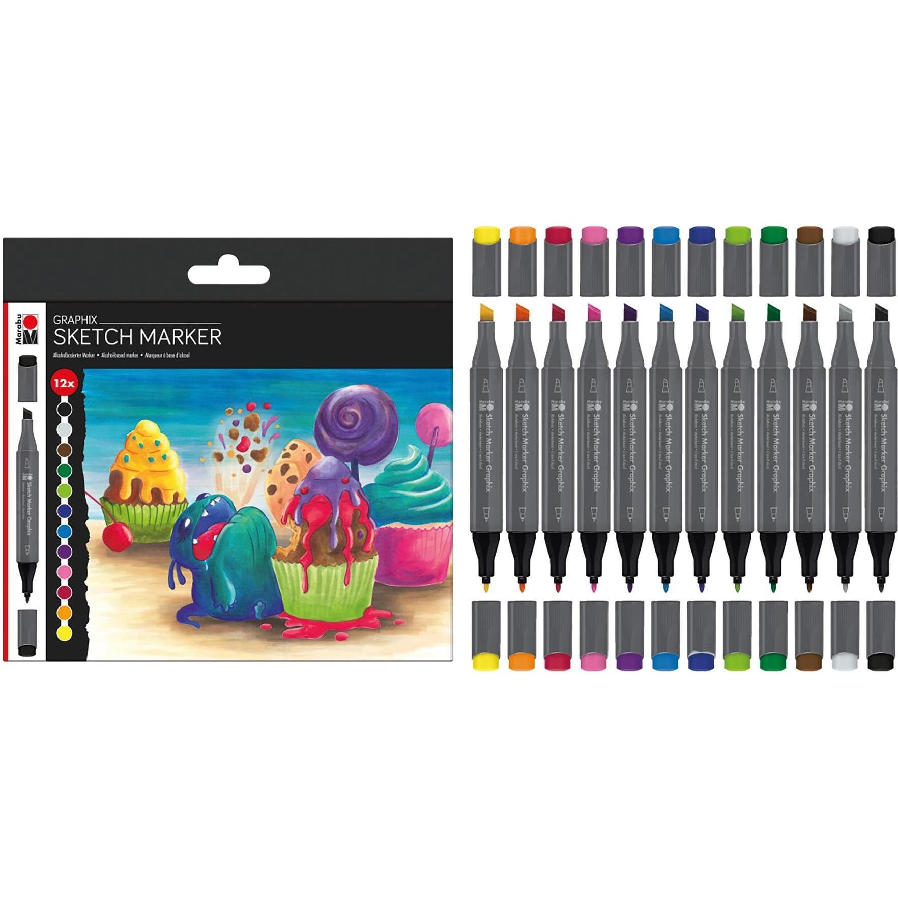 Thumbnail - Marabu, Marker, Sketch Graphix Sugarholic (Mehrfarbig, 1.70 mm, 12 x)