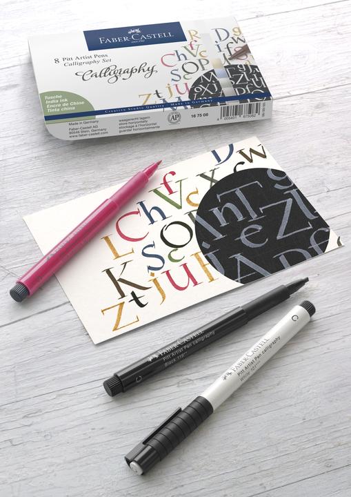 Produktbild Faber-Castell Tuschestifte Pitt Artist Pen Calligraphy 8 Farben (Gelb, Silber, Pink, Schwarz, Braun, Grün, Weiss, 8 x)