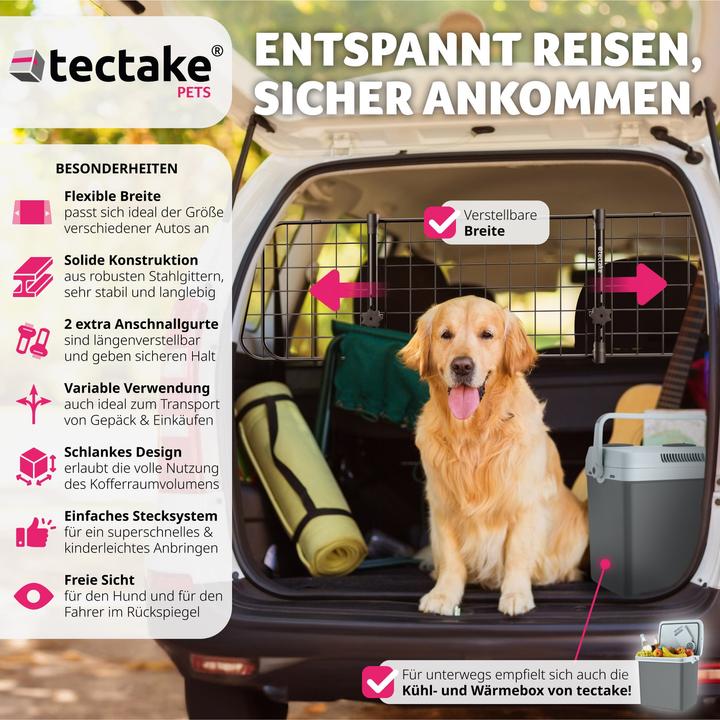 Produktbild tectake Hundeschutzgitter Balu, breitenverstellbar, 2 Anschnallgurte (Hund, Faltbar)