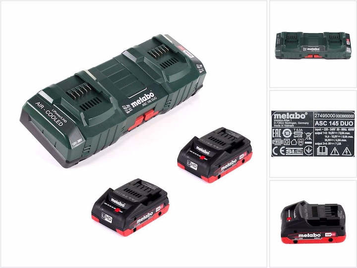 Actual product image Metabo Basic set with 2x battery LIHD 4,0Ah + ASC 145 DUO double charger (18 V)