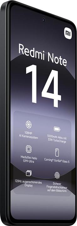 Produktbild Xiaomi Redmi Note 14 (128 GB, Midnight Black, 6.67", Hybrid Dual SIM, 108 Mpx, 4G)