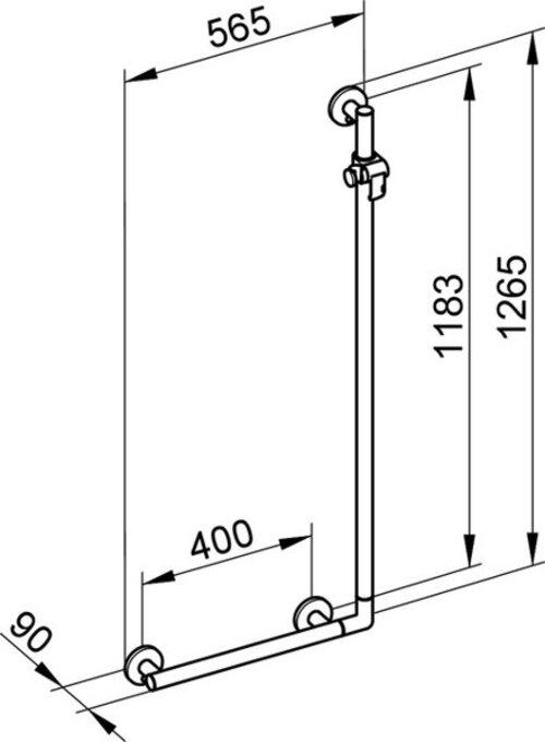 Produktbild Keuco Winkelgriff Plan Care 90 mit Brausehalter 56,5 x 126,5 cm aluminium silber-eloxiert 34906