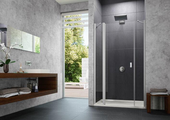 Actual product image Hüppe Design pure 4-corner swing door with fixed segment and side panel in niche, width:100cm height:200cm (211 cm, 100 cm, 200 cm)