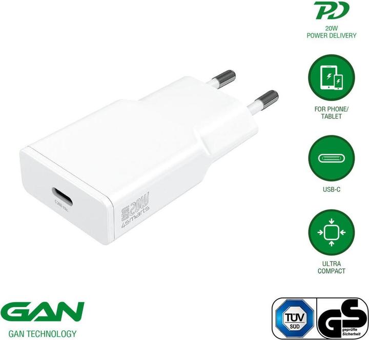 Produktbild 4smarts Netzladegerät PDPlug Slim 20W GaN 1C weiss (20 W)