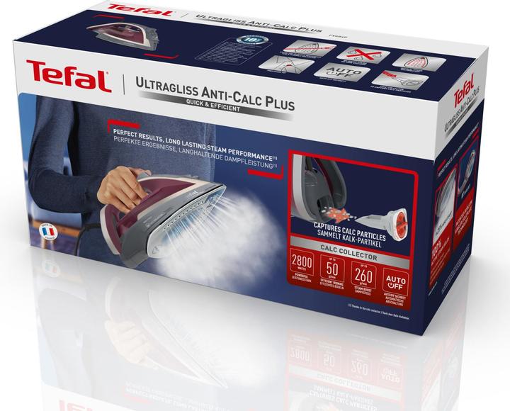 Productafbeelding Tefal Ultragliss Anti-Calc Plus FV6840E0 strijkijzer Stoomstrijkijzer 2800 W Paars, Zilver (2800 W, 260 g/min)