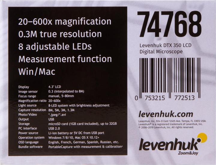 Valori nutrizionali e ingredienti Levenhuk Microscopio digitale DTX 350, bianco/nero