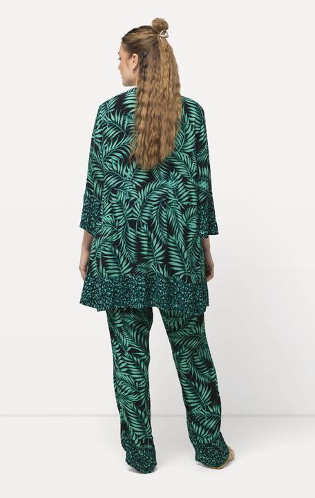 Immagine prodotto Ulla Popken Blusa dal taglio lungo e svasato con palme, scollo a tunica e mezze maniche (46, 48)
