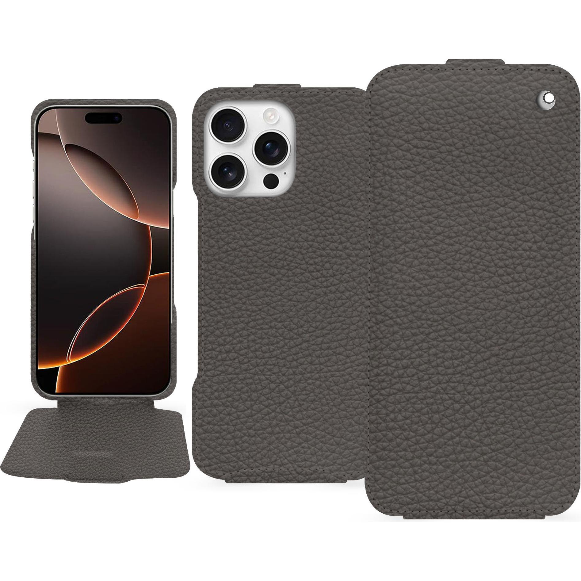 Noreve Lederschutzhülle vertikal (Apple iPhone 16 Pro), Smartphone Hülle, Grau