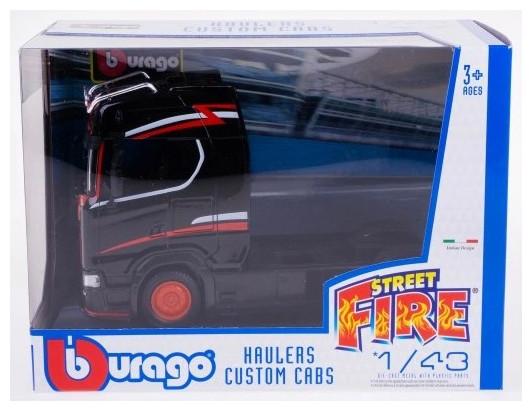 Actual product image Bburago Diecast 1:43 Street Fire Haulers Custom Cabs SCANIA 770S Black Ages 3+ 18-32207