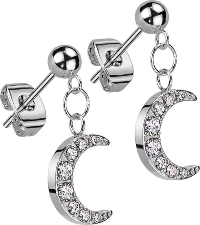 Immagine prodotto Star Piercing Orecchini a perno in argento pendente a forma di palla con cristalli di luna in argento (senza ottone, Acciaio chirurgico 316L)