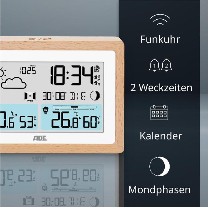 Image du produit ADE Wetterstation mit Funk-Aussensensor Holz-Weiss
