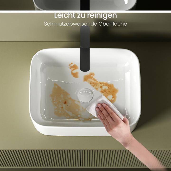 Produktbild Emke Aufsatzwaschbecken Eckiger Waschbecken Keramik Waschbecken Waschtisch Weiss Glänzend 61×15×38 cm (3800 mm, 6100 mm)