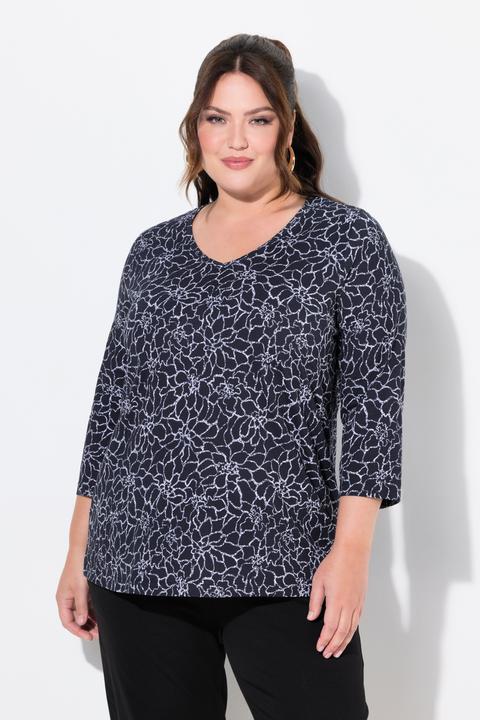 Actual product image Ulla Popken Fabulous Print 3/4 Sleeve Cotton Tee (62)