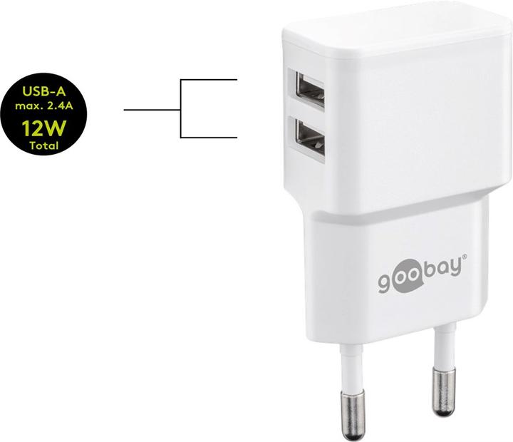 Actual product image Goobay Dual USB A Charger with USB Micro Cable (12 W, 2 ports)