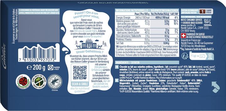 Actual product image Cailler Milk Chocolate Bar with Whole Hazelnuts (200 g)