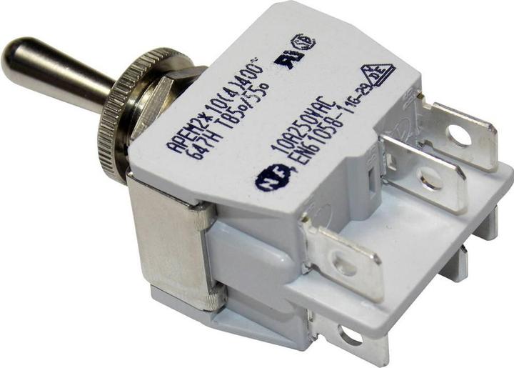 Actual product image APEM switch toggle DP ON/OFF/ON 10A FASTON