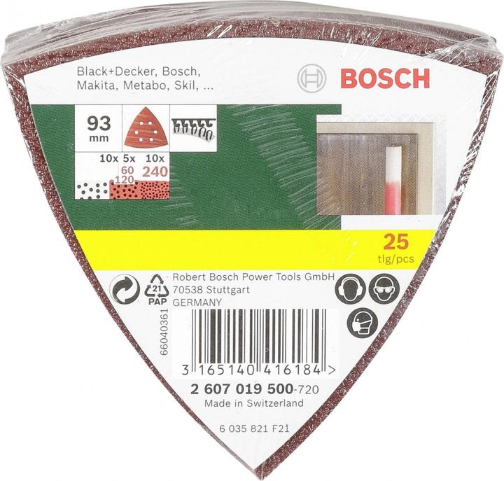 Produktbild Bosch Zubehör Schleifblatt-Set für Deltaschleifer, 93 mm, 60 - 240, 6 Löcher, 25er-Pack (120, 240, 60)
