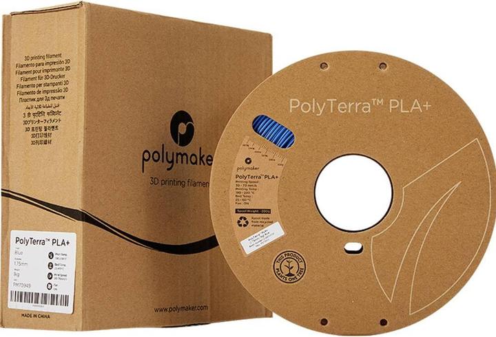 Actual product image Polymaker Polyterra Pla Plus Cardboard Coil, Blue, 1 kg, 1.75mm (PLA+, 1.75 mm, 1000 g, Blue)