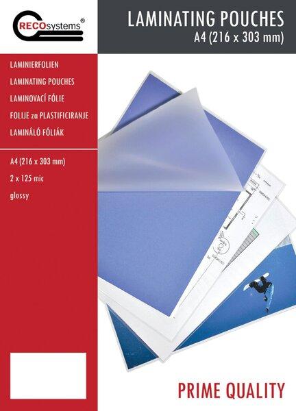 Produktbild RECOsystems Laminierfolien, 216 mm x 303 mm, DIN A4, Stärke 2 x 125 Micron, glänzend (A4, 100 Stk., 125 µm)