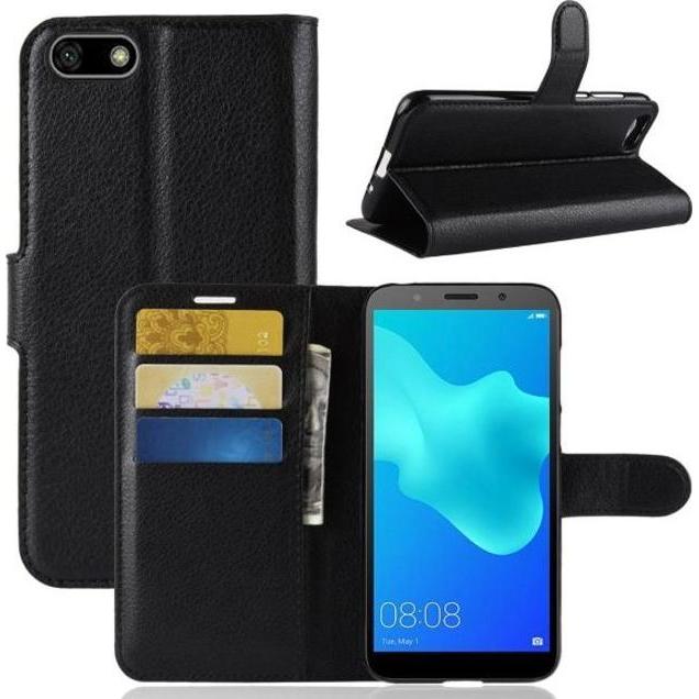 Thumbnail - MU Classic Litchi Leder Bookcover Series (Huawei Y5 (2018)), Smartphone Hülle, Schwarz