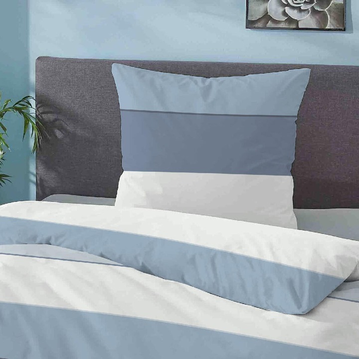 Produktbild Biberna Mako-Satin Bettwäsche Streifen 615210-220 taubenblau (Bettwäsche Set, 135x200 cm + 80x80 cm)