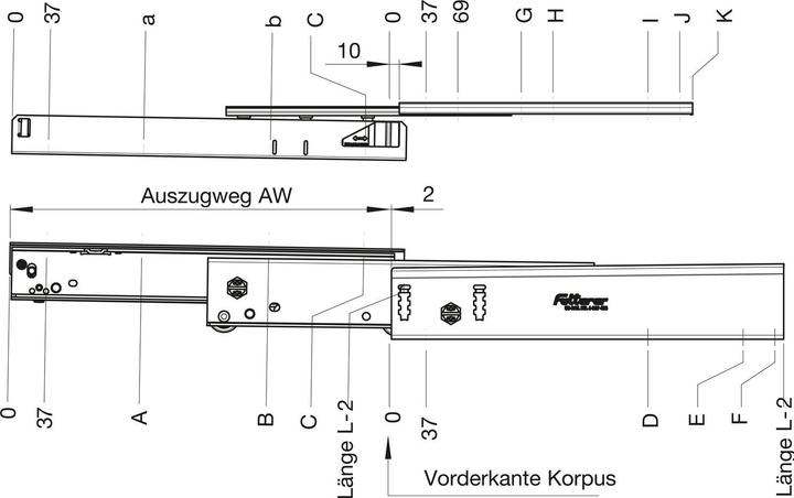 Image du produit Fulterer FR 777A Coulisse, longueur 600 mm, acier peint en blanc par poudrage