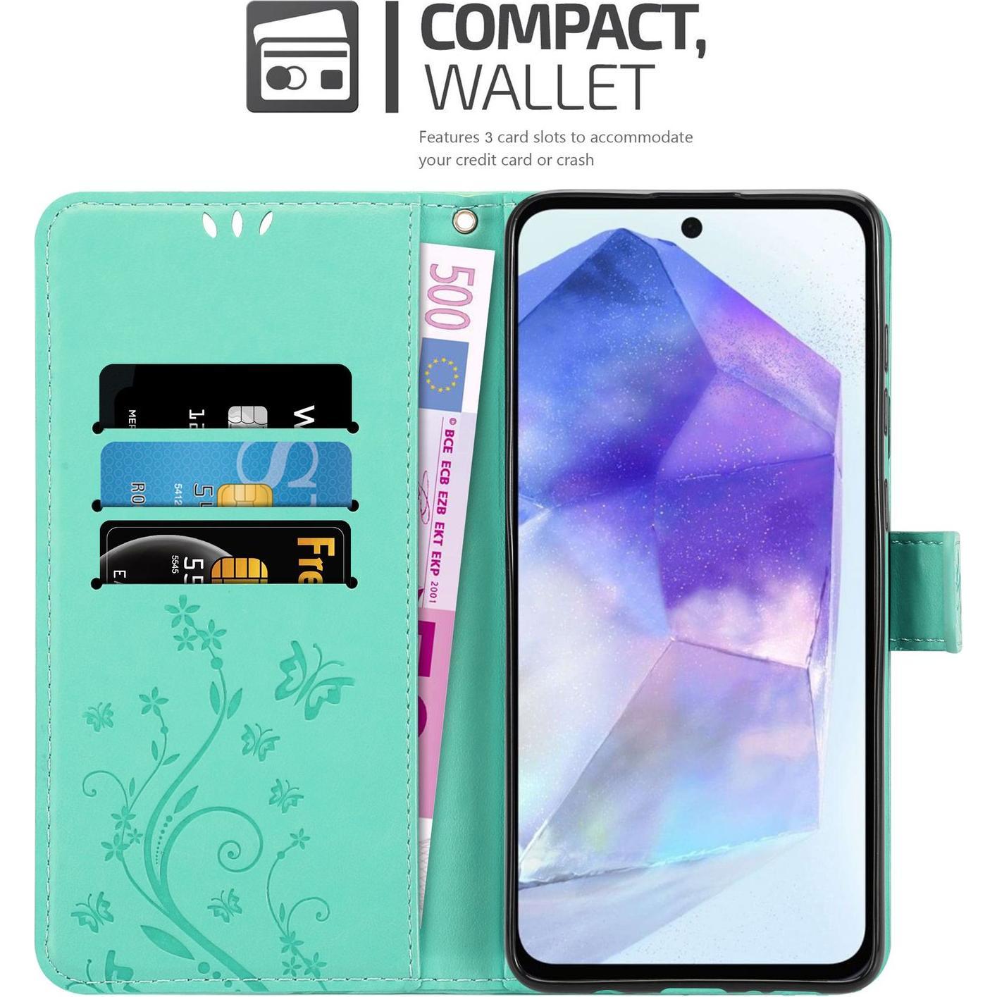 Thumbnail - Cadorabo Hülle für Samsung Galaxy A55 mit Blumen Muster (Samsung Galaxy A55), Smartphone Hülle, Türkis