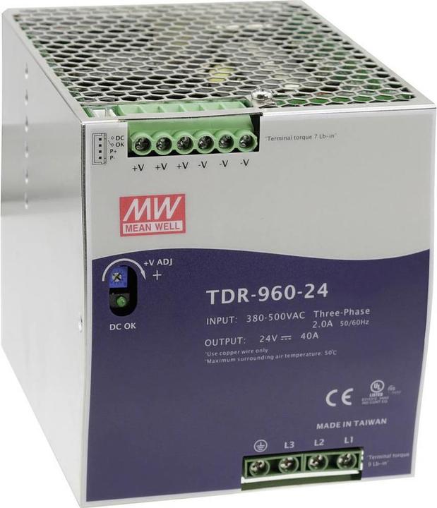 MeanWell MEAN WELL TDR-960-48, 960 W, 340 - 550 V, 47 - 63 Hz, 2/400VC, 1.4/500VC, Aktiv