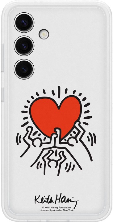 Immagine prodotto Samsung Copertina Keith Haring illustrazione cuore e bordo silicone bianco (Samsung Galaxy S24+)