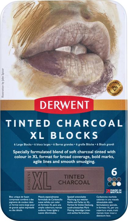 Produktbild Derwent Tinted Charcoal Xl Blocks Tin Of 6 (601057) (6 x)