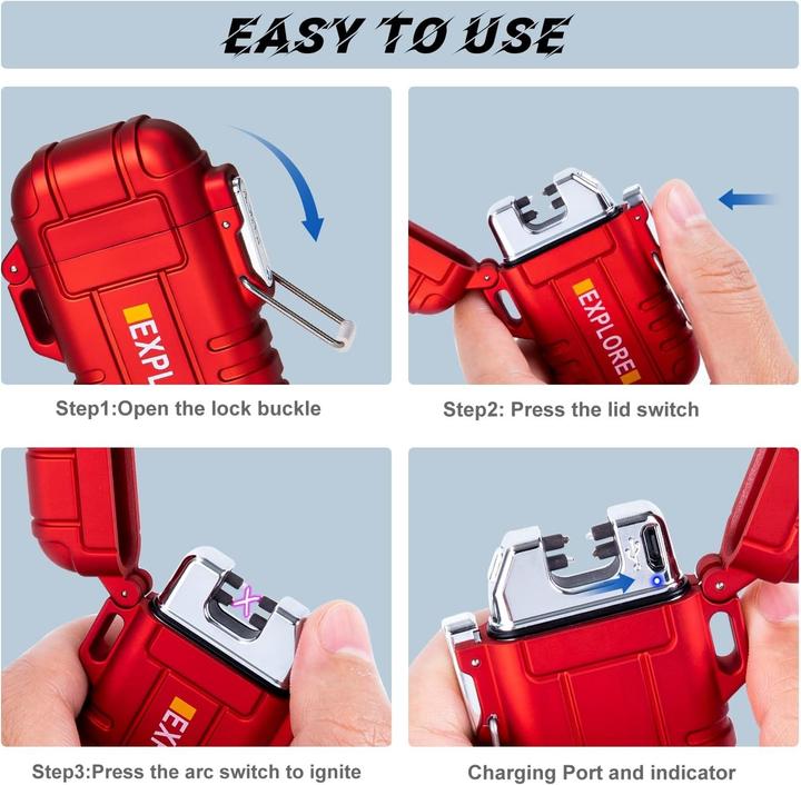 Immagine prodotto Swissdetector Accendino elettrico a doppio arco - ricaricabile via USB - impermeabile - Rosso
