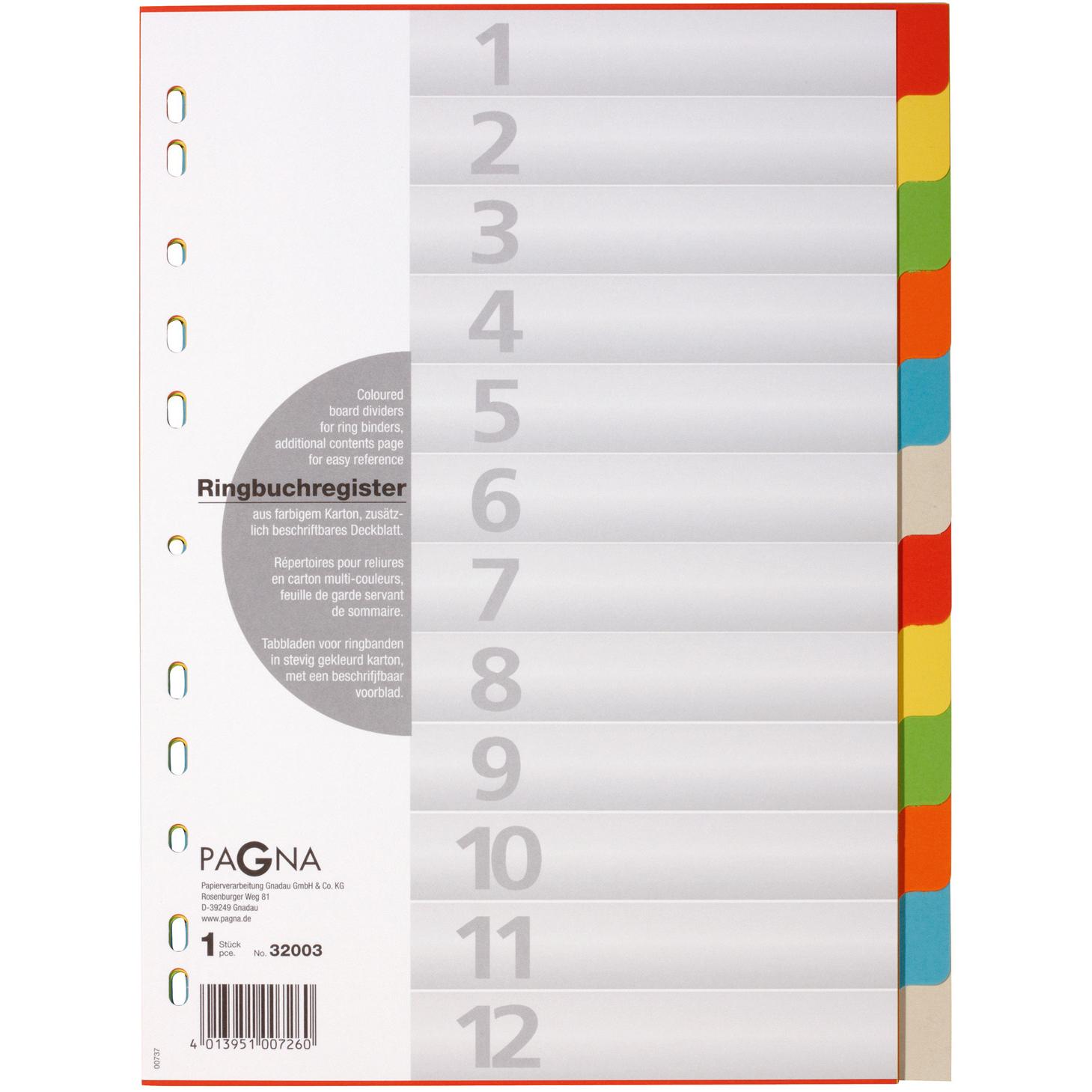 15x Pagna, Ordner Zubehör, Karton-Register für A4 - farbig