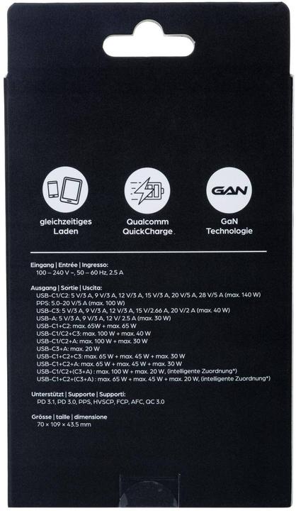 Actual product image Onit USB-Wandladegerät Quad 3C1A 140 W GaN Schwarz (140 W, 4 ports)