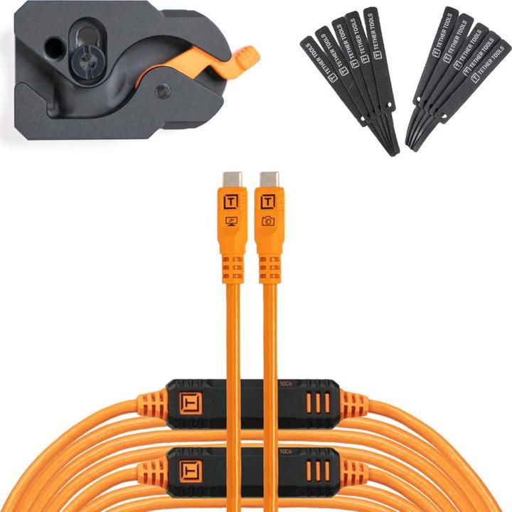 Actual product image Tether Tools LeverLock&Cable Kit Optima 10G gerade orange 9,2m