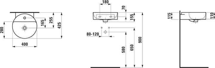 Produktbild Laufen Handwaschbecken VAL 400x425mm m ÜL ohne Hahnloch weiss LCC (425 mm, 400 mm)
