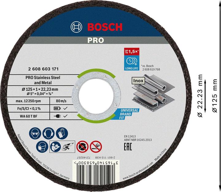 Actual product image Bosch Professional Zubehör PRO Stainless Steel and Metal cutting disc, 125 x 1 x 22.23 mm