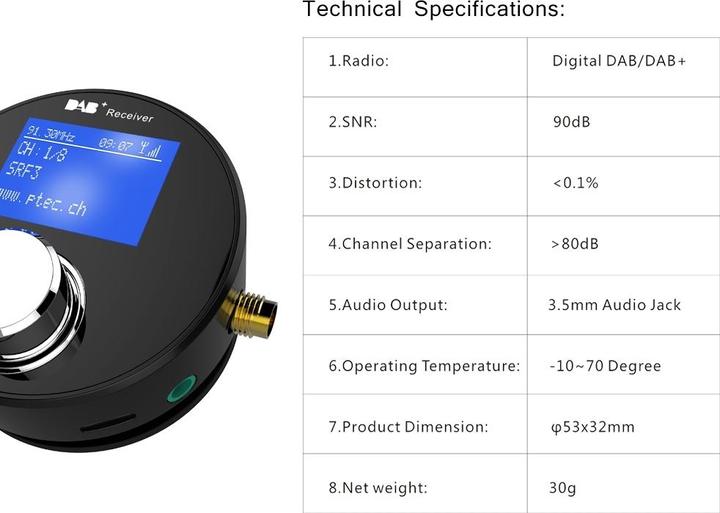 Actual product image P Tec A2 DAB+ Adapter / FM Transmitter