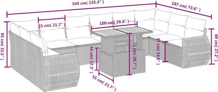 Actual product image vidaXL 10-piece garden lounge set with cushions