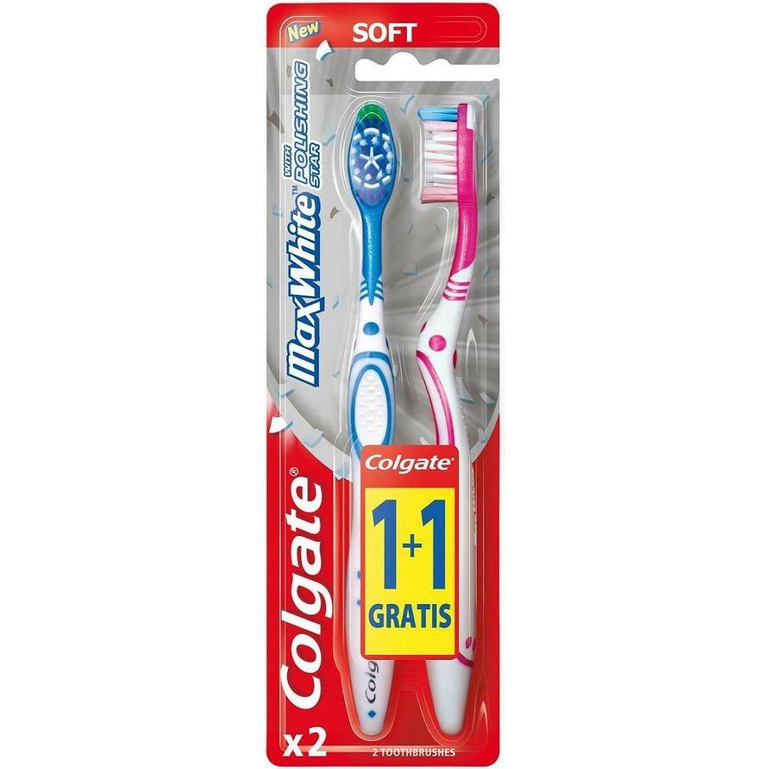 Colgate, Spazzolino manuale, Spazzolino morbido MaX White - colori misti 1+1gratis (Morbido, 2 x)