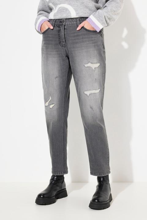 Immagine prodotto Ulla Popken Boyfriend jeans con effetto sdrucito, elasticizzazione e cinque tasche (60)